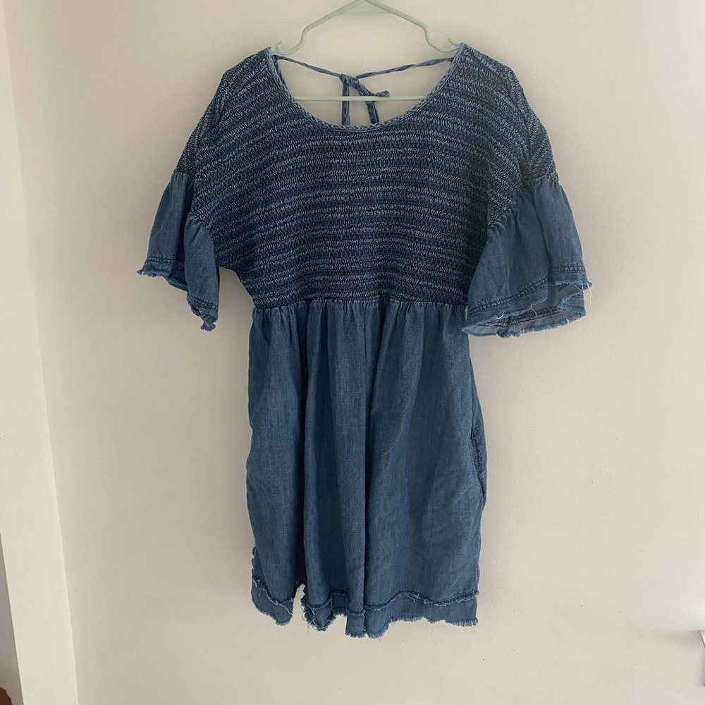 Anthropologie Blue Denim-Look Mini Dress